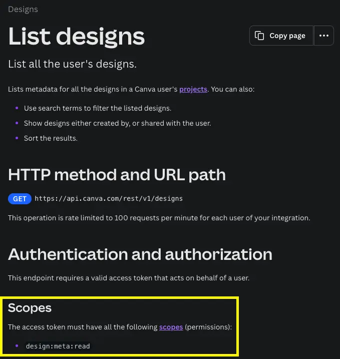 Canva List Design API