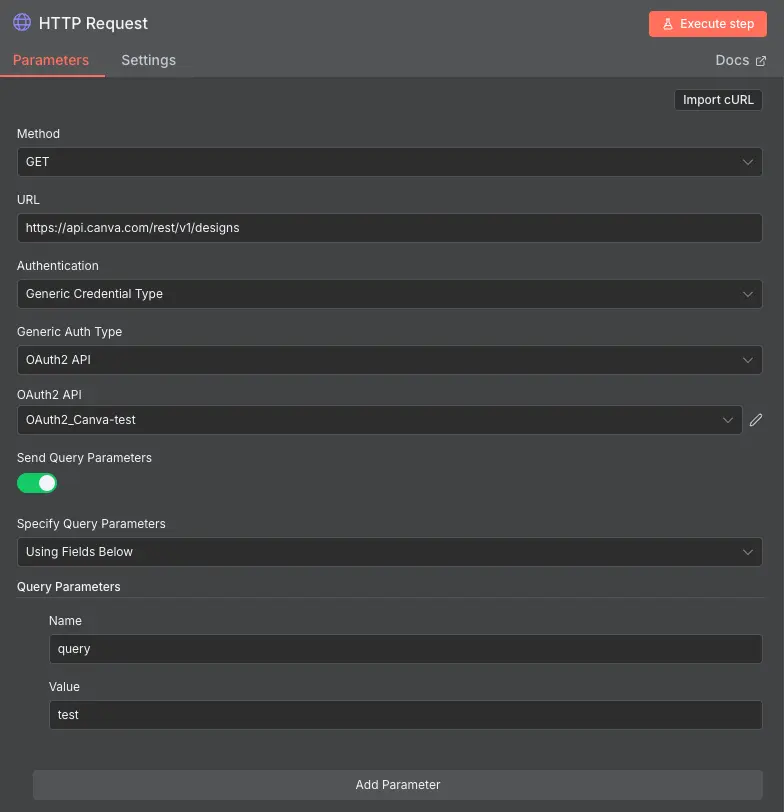 n8n 使用 HTTP Request 測試 Canva API