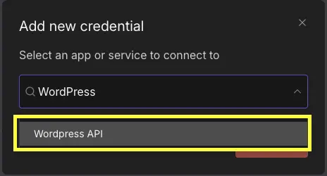 n8n 憑證新增頁面搜尋 WordPress 選項