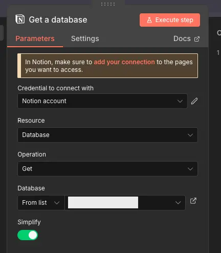 Notion 節點設定 Get Database 操作與選擇 Database