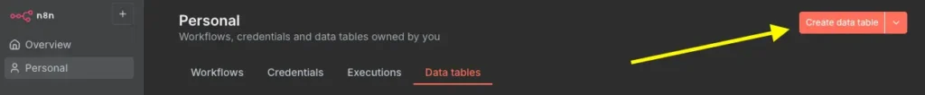 在 n8n 建立新的 Data Table