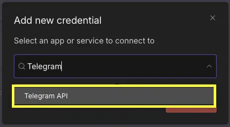 n8n 新增憑證對話框搜尋並選擇 Telegram API