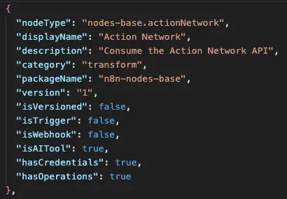NpmCollector 輸出的節點資料 JSON，包含 nodeType、displayName 等欄位